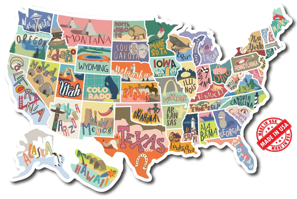 US States Map Travel Tracker Sticker Set