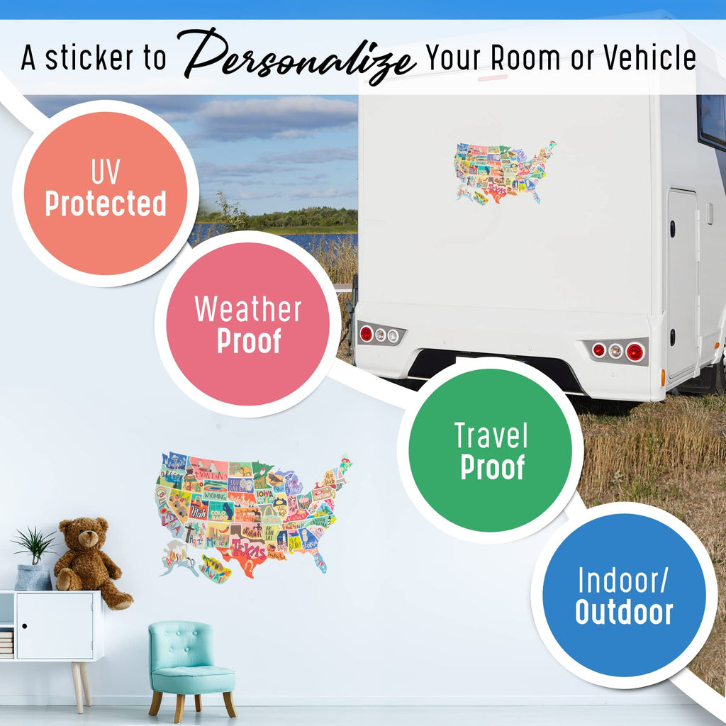 US States Map Travel Tracker Sticker Set