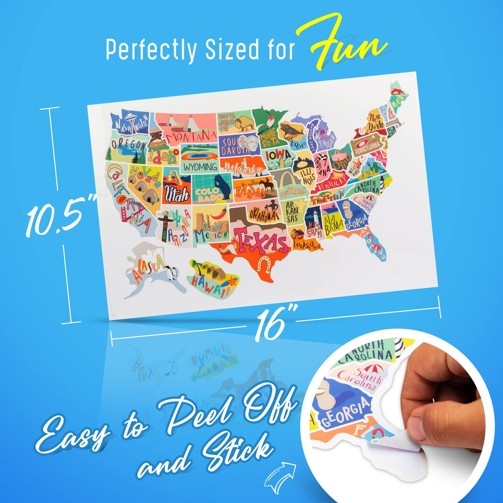 US States Map Travel Tracker Sticker Set