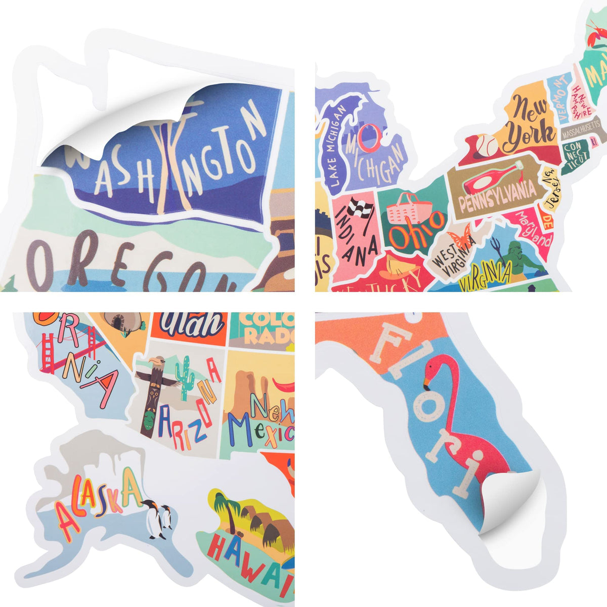 US States Map Travel Tracker Sticker Set