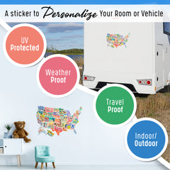 Travel Tracker - 50 State Sticker Map for RV's, Cars, Trucks, and Luggage